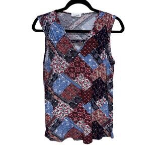 Loveappella Mix Print Gathered Shoulder Cutout Tank Size L